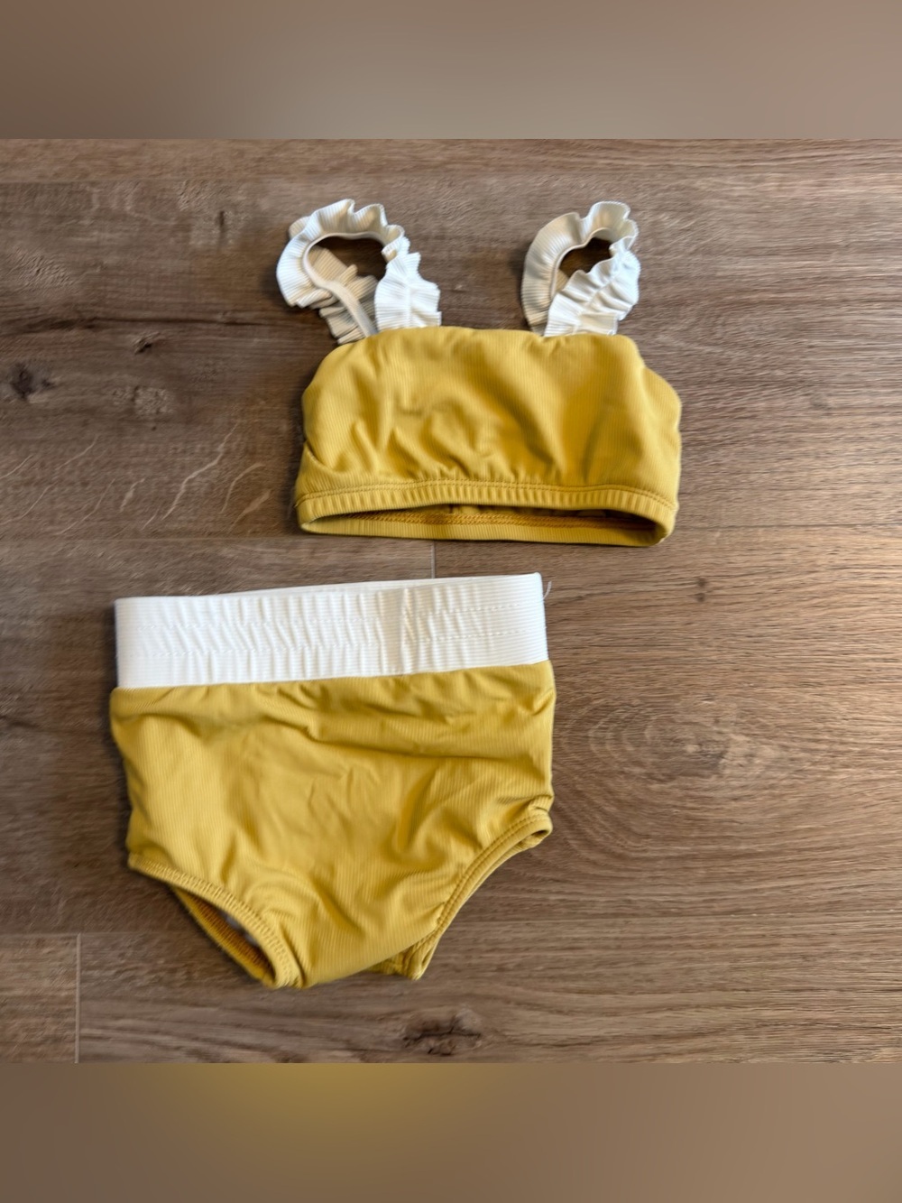 Orcas Lucille Mustard Yellow Two-Piece Swim Set White Ruffle Straps 12/18 Months